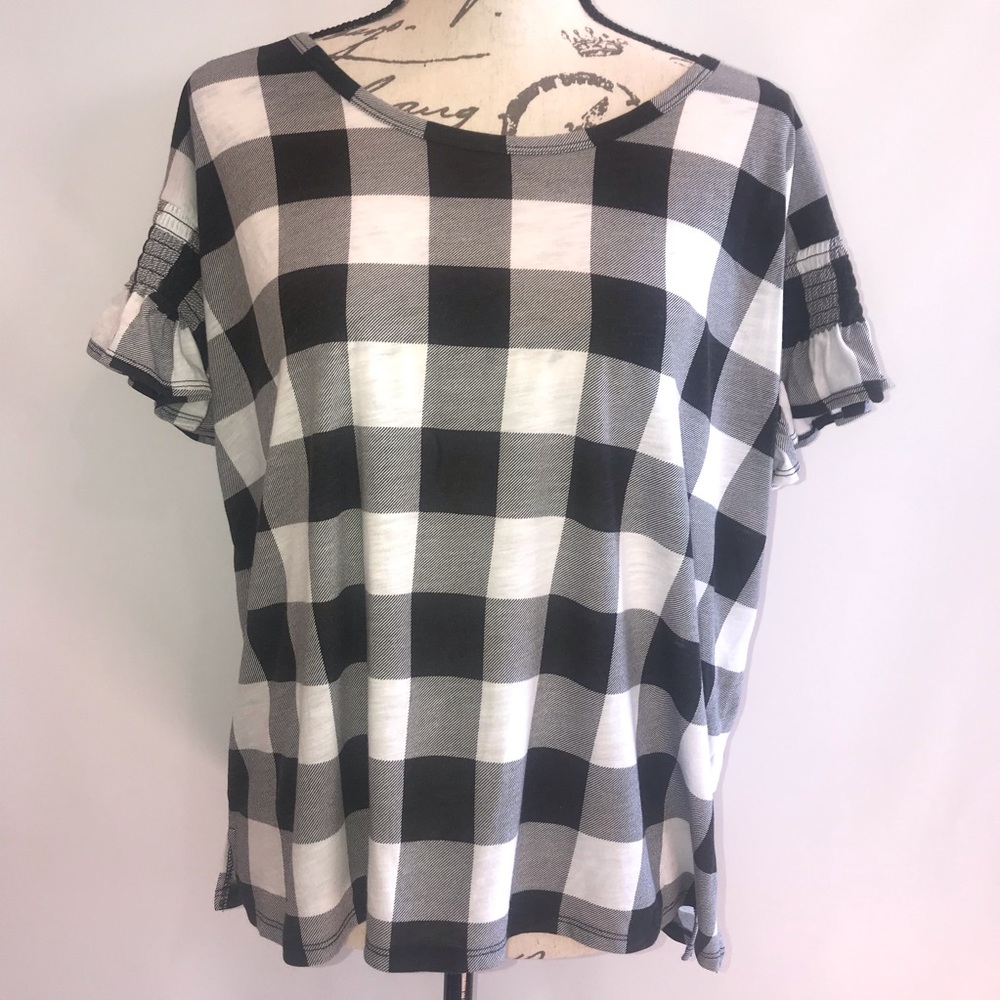 A.n.a. Petite Black & White Checkered Top